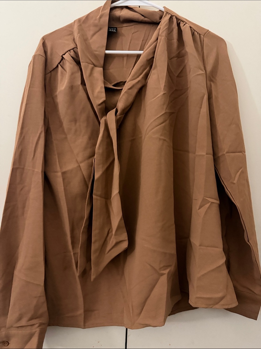 Womens Brown Tie-Neck Blouse Jacket